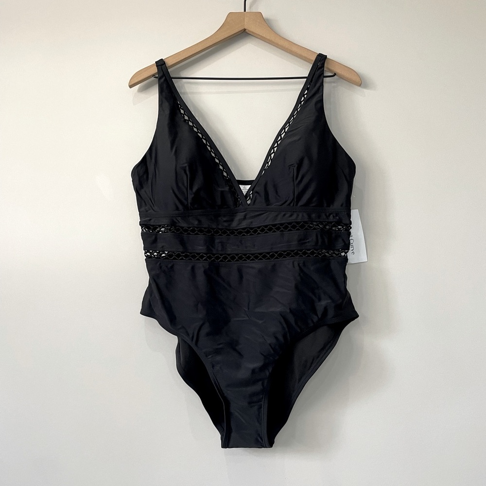 Black Women's One-Piece Swimsuit with Lace Details